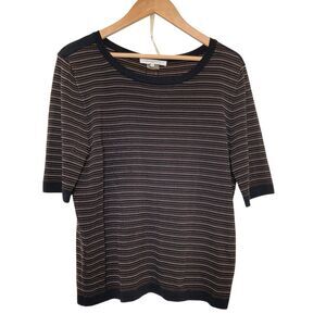 Gerard Darel Paris Womens Knit Striped Pullover Sweater Black Tan White Size 4